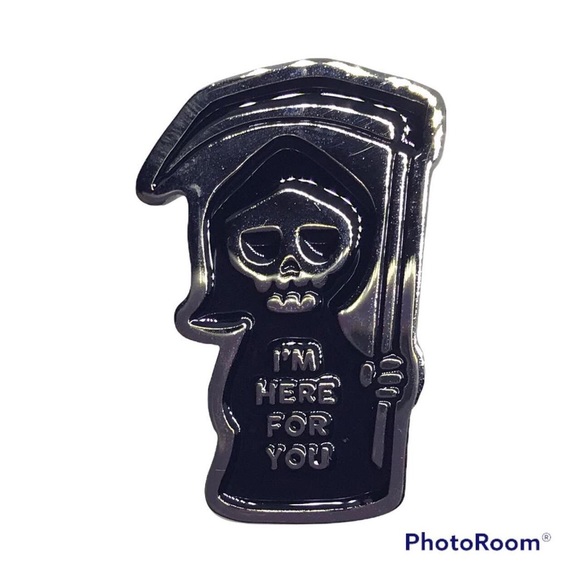 Grim Reaper I’M HERE FOR YOU pun flair pin new goth gothic - Picture 2 of 3